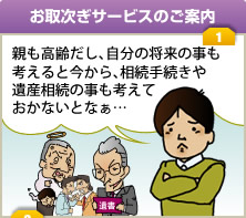 お取次ぎサービスのご案内 １「親も高齢だし、自分の将来の事も考えると今から、遺言や相続の事も考えておかないとなぁ…
