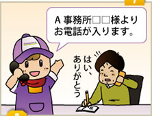 ７「A事務所□□様よりお電話が入ります。」「はい、ありがとう」